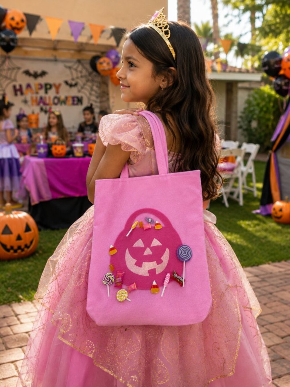 Pumpkin Halloween Treat Bag, Handmade Felt Trick or Treat Bag, Kids Halloween Ca
